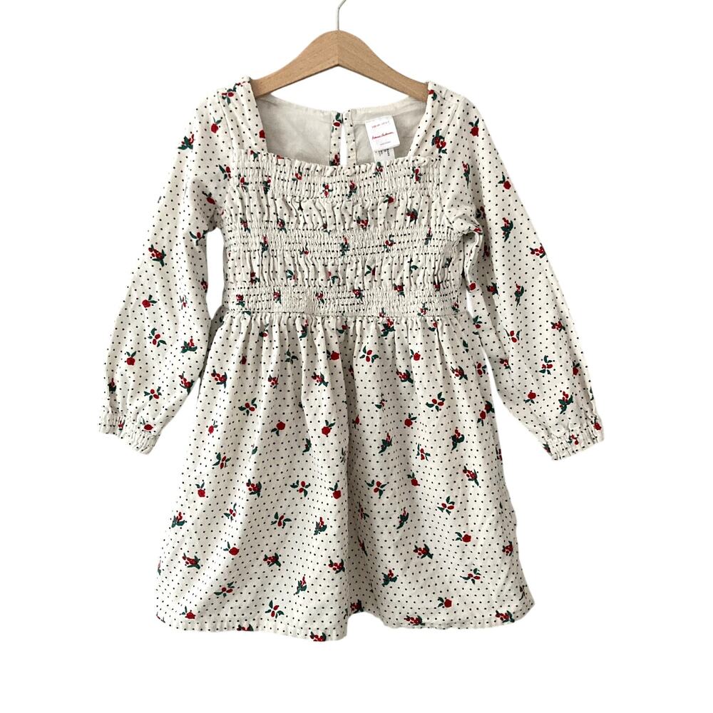 Hanna Andersson Printed Smocked Cord Dress Holly on Ecru 6/7 120cm